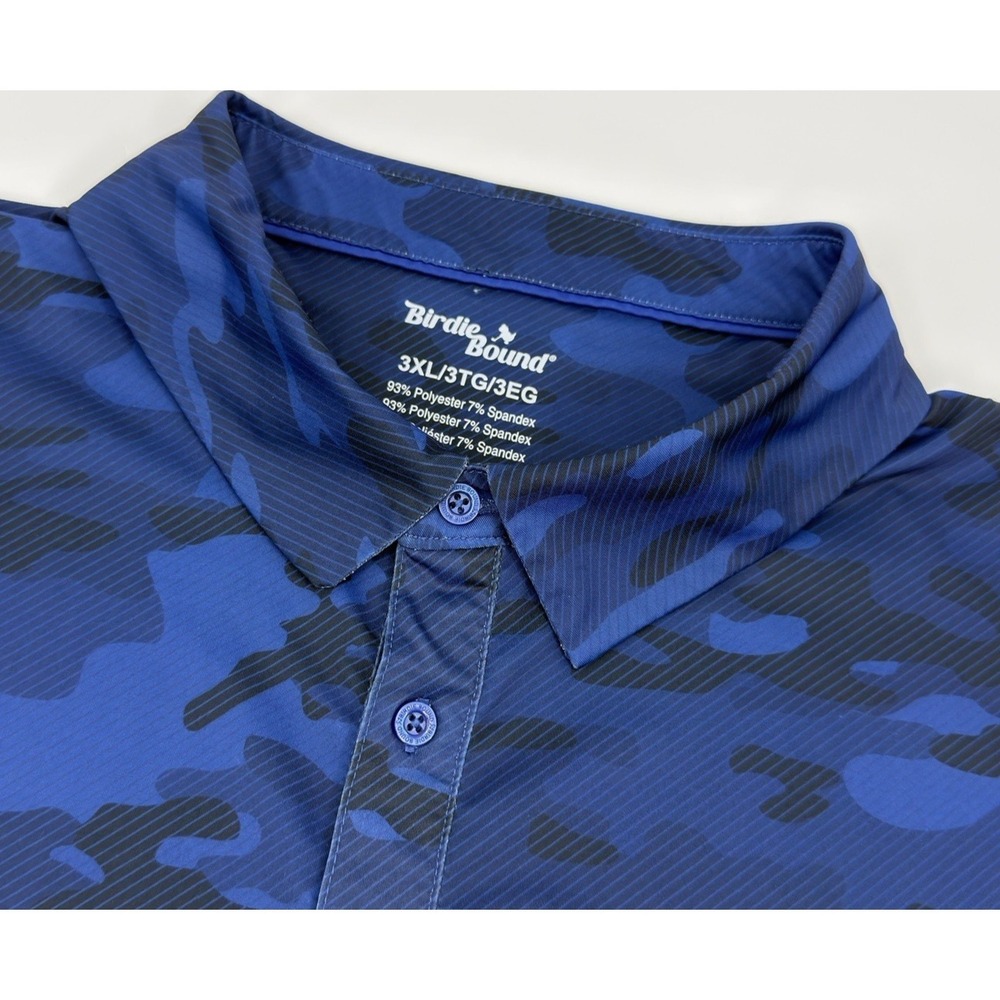 Birdie Bound Polo Shirt Men 3XL Blue Camo Golf Performance Stretch Casual